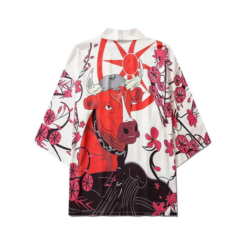 

Summer Hip Hop Pattern Fashion Kimono Cardigan Jackets Men's Cape Coat Loose Bull's Head Print Casual Kimono Women Yukata Man