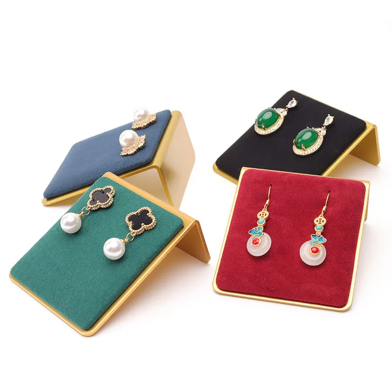 Gold Plated Jewelry Stand Microfiber Jewelry Props Earrings Display Holder Creative Beveled Jewelry Stand Jewelry Display Decora