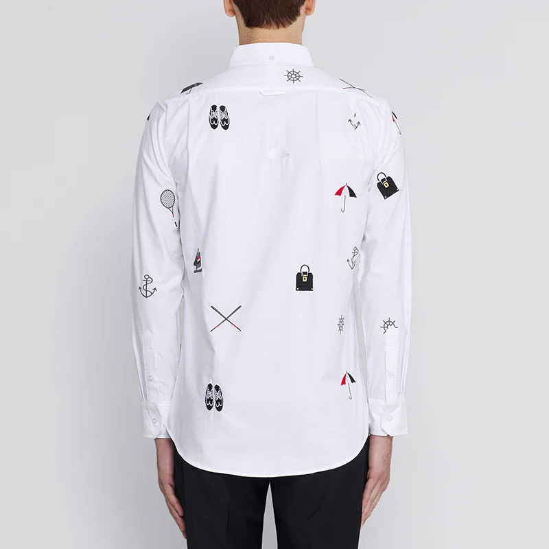 TB THOM Spring Men's Shirt Fashion Embroidery Designs Slim T-shirts Casual Oxford Long Sleeves High Quality Women Men Shirts