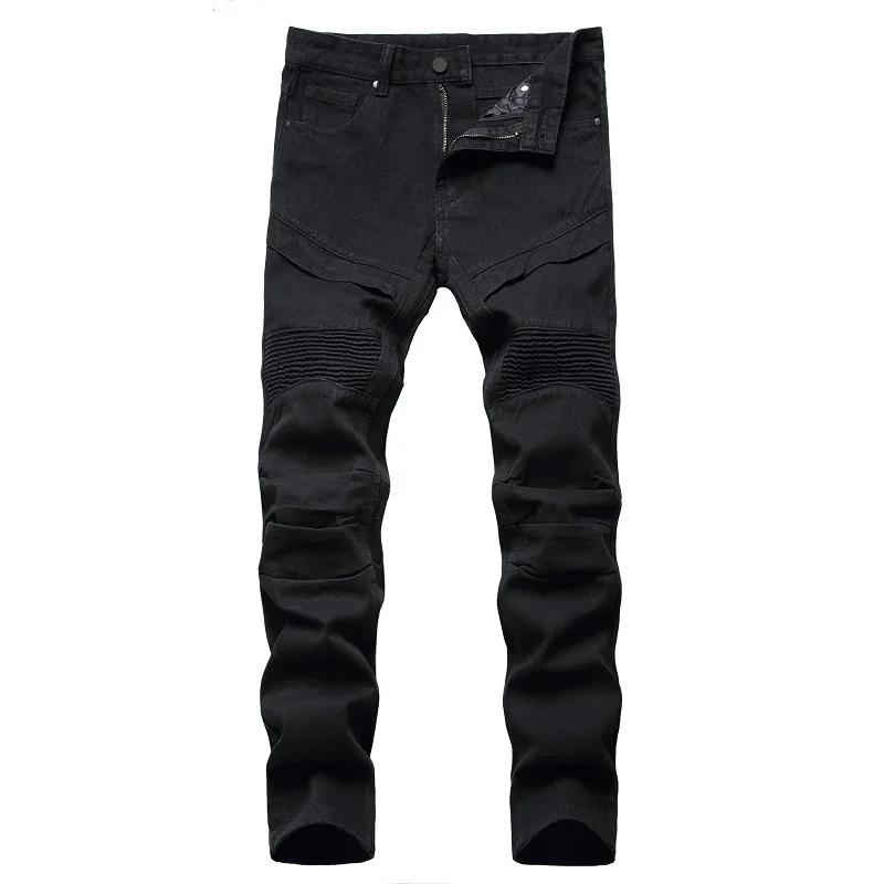 White Motorcycle Jeans Men's Original Personalized Fashion Pants Spring and Autumn Casual Full Length Denim Trousers