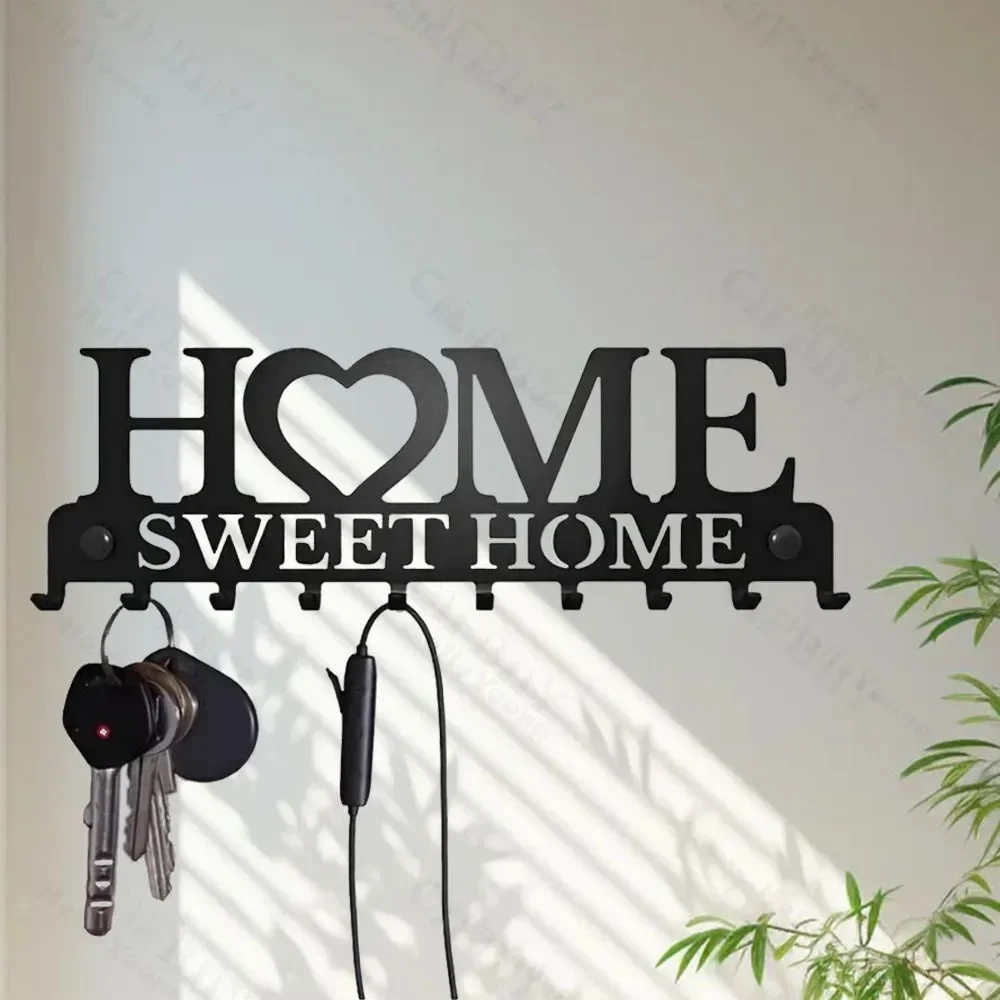 Фото Sweet Home Черный Металлический Балкон Настенная Вешалка Для Одежды Держатель Для Ключей Кухонный Органайзер Ванная Комната Крючки Вешалки Для Хранения №3
