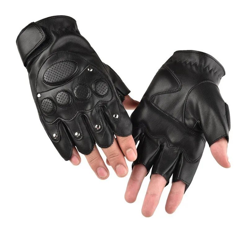

Men Women Half Finger Sports Fitness Tactic Fighting Protect Pad Glove Metal Rivet Punk PU Leather Equipment Exercise Mitten O20