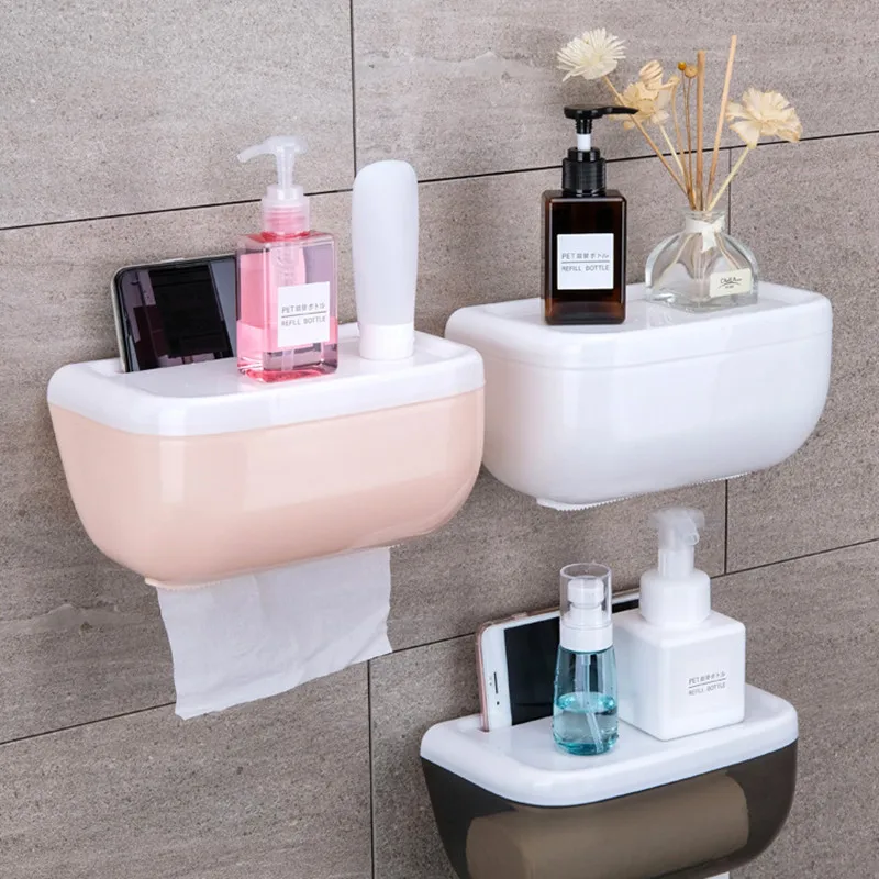 

1pc Toilet Paper Holder Waterproof Paper Holder Wall Mounted Tissue Holder Tissue Dispenser Multifunctional Storage Box Bathroom