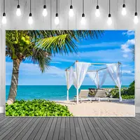 Tropical Pure White Curtain Beach Cot Photography Backgrounds Summer Blue Sky Sand Holiday Resort Backdrop Photographic Portrait