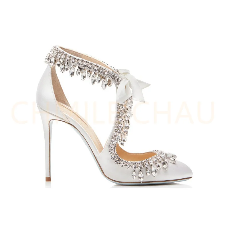 Women Stiletto High Heel Crystal Pumps Sexy Wedding Bridal Luxury Sandal Elegant Rhinestone Ball Party Lady Prom Shoe 113-CHC-26