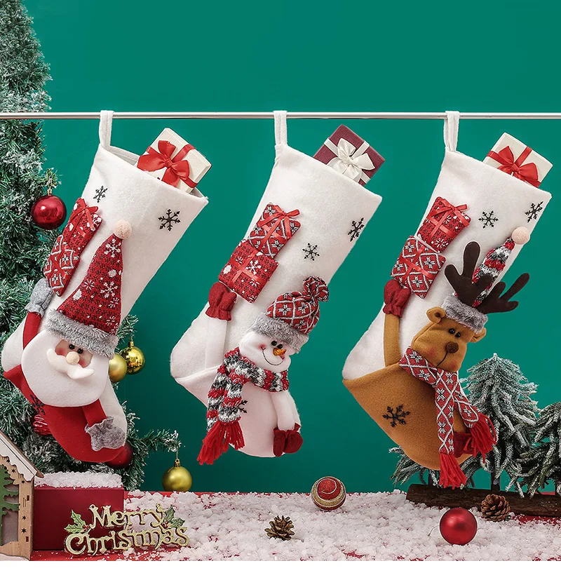 

Christmas Socks Gift Bag Christmas Decorations Hanging Tree Pendant Red Snowflake Alphabet Elk For Home Xmas New Year Ornament