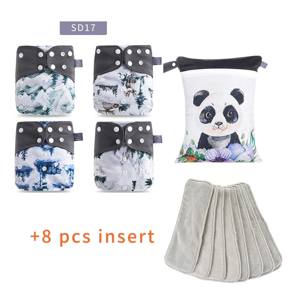 

Elinfant Gray Mesh Inner Pocket Cloth Diaper Set With 8 Pcs Insert & Beautiful Diaper Bag Shape Diaper Fit 3-15kg Baby