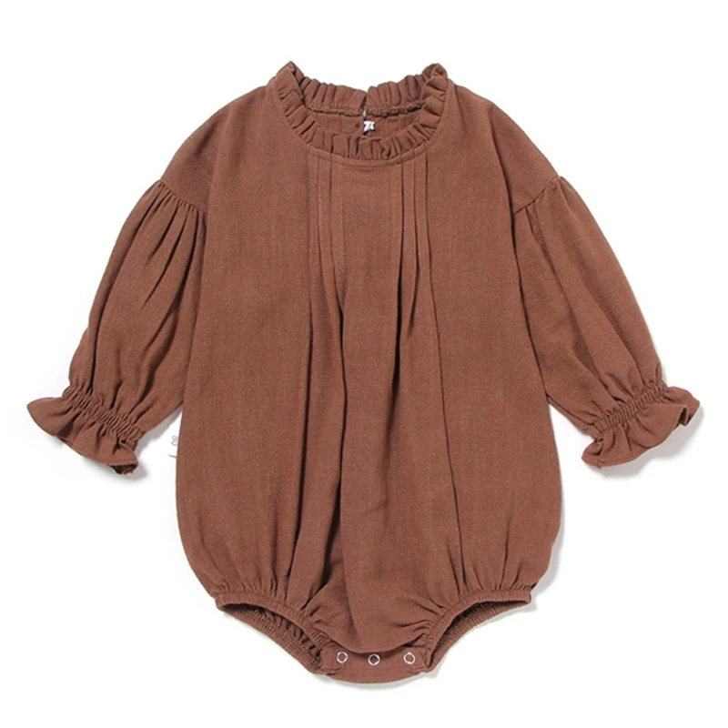

Infant Jumpsuit Ruffle Shirt Long Sleeve Clothing One-Piece Romper 0-2Y Girls Spring Outfit Cotton Linen Baby Clothes