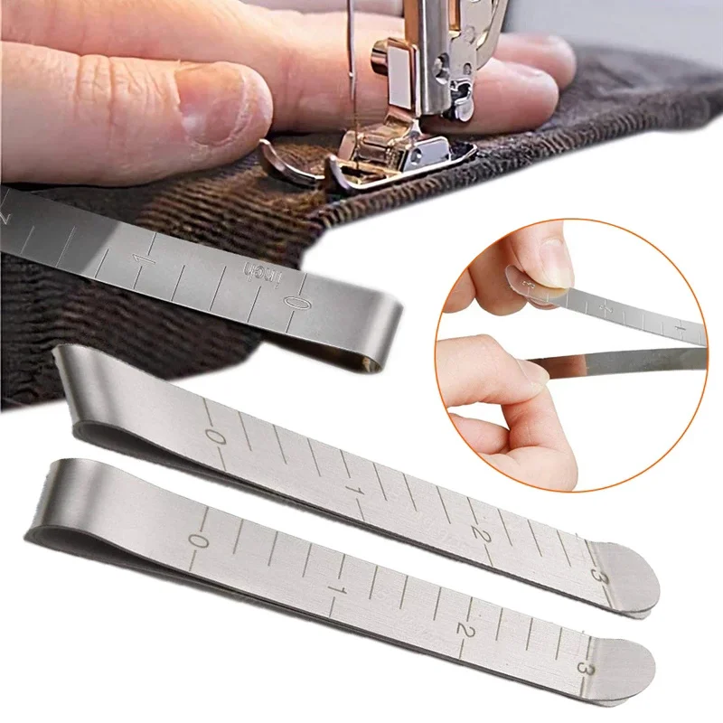 

3pc Sewing Hemming Clip Measuring Ruler Sewing Metal Crimping Clip Stainless Steel Crimping Ruler for DIY Quilting Marking Ruler