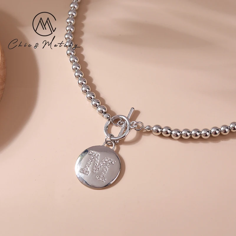 

Chic Matchy Initial Letter M Necklace Immitation Rhodium Plated Zinc Alloy Chain Necklace for Women Necklace Fashion Jewelry