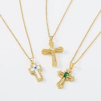 zircon cross pendant necklace for women elegant charms necklaces woman trend necklace gold color easter day ladies accesorios