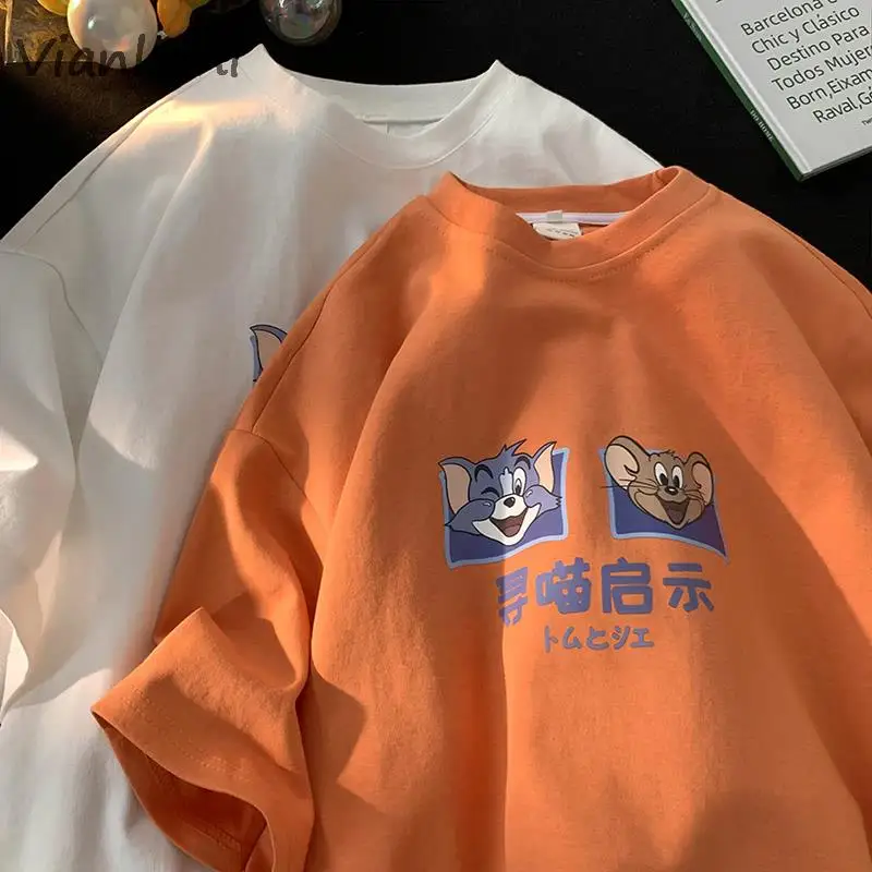 

Summer Couple T-Shirts Oversized Korean Anime Printed Short Sleeve Streetwear Hip Hop Tees Tops New Harajuku Casual Men T-Shirts