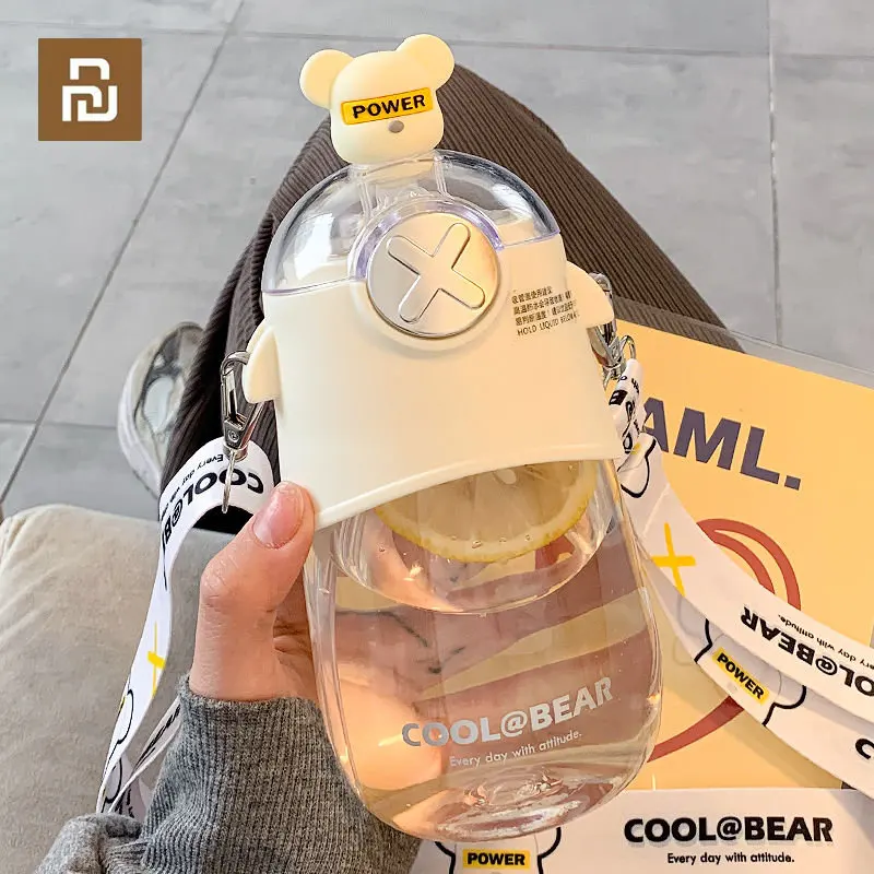

Youpin Cute Bear Water Bottle for Children Girl School Sport Drinking Cup Plastic Travel Milk Tea Juice Portable Cup Coffee Mug