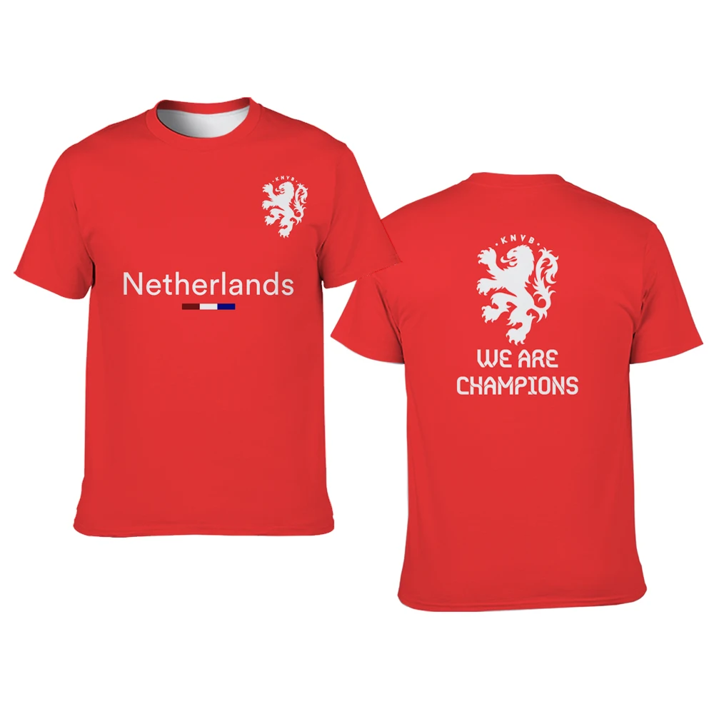 

Netherlands National Emblem Print Men's T-Shirts Fashion O-neck Motion Short Sleeve Tops Quick Dry Material Football Tracksuits