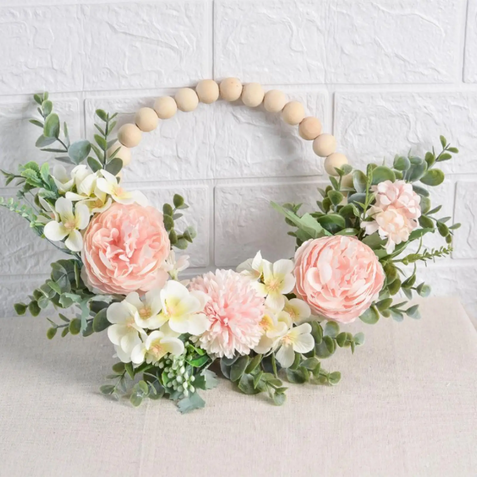 Искусственный пионовый венок Круглый весенне-летний для камина спальни