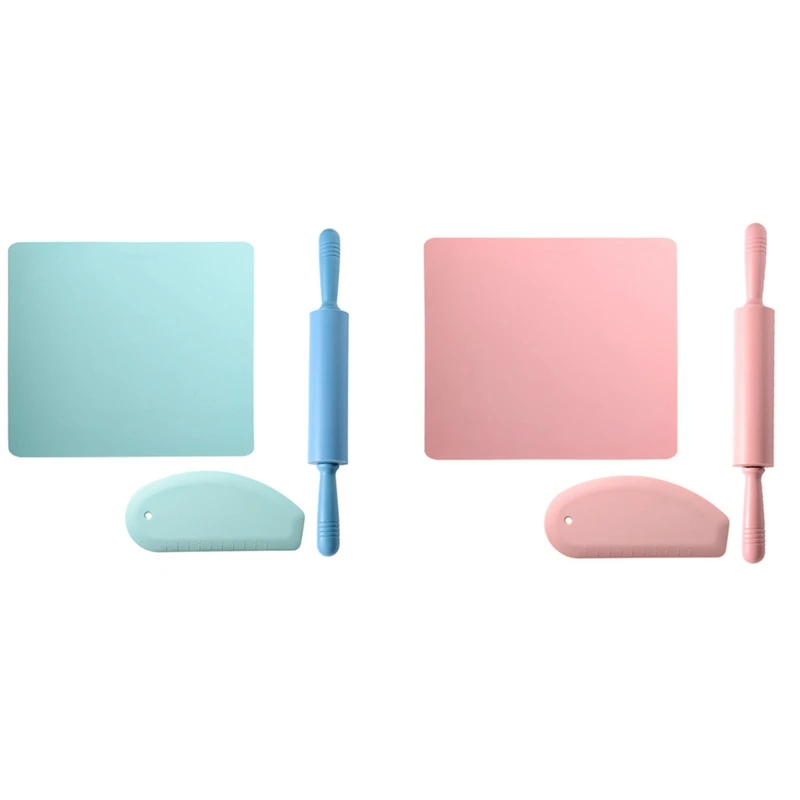 

Set Of 3 Baking Tool Pastry Boards Rolling Pin Silica Gel Kneading Pad Thickening Non-Stick Kitchen Baking