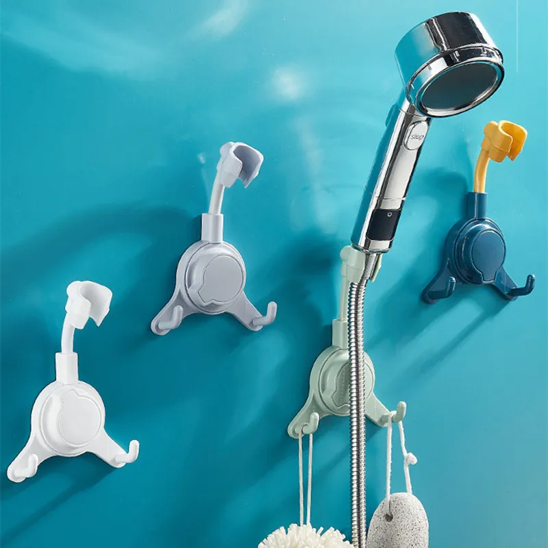 Universal Shower Head Holder Double Hook Free Punch Adjustable Self Adhesive Waterproof Strong Bearing Capacity Bathroom Supply