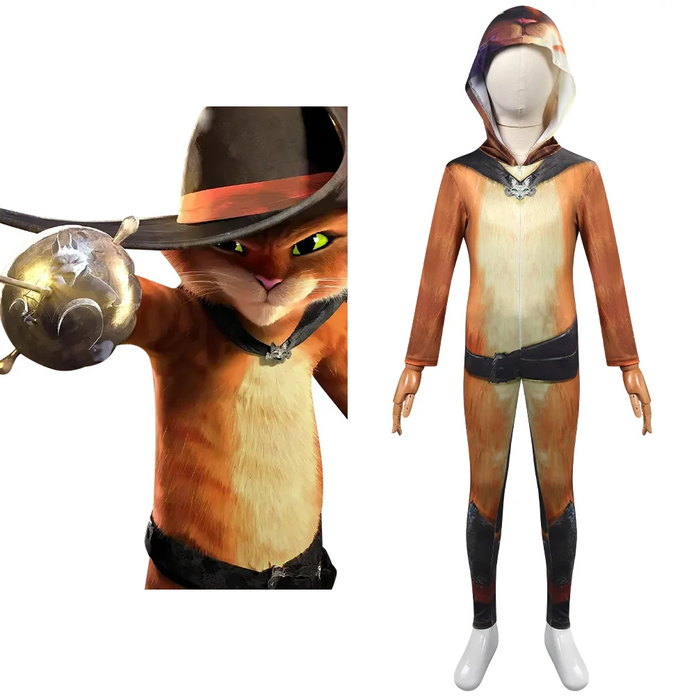 

Kids Children Puss in Boots The Last Wish Cosplay Anime Costume Jumpsuit Cloak Hat Belt Halloween Carnival Party Roleplay Suit