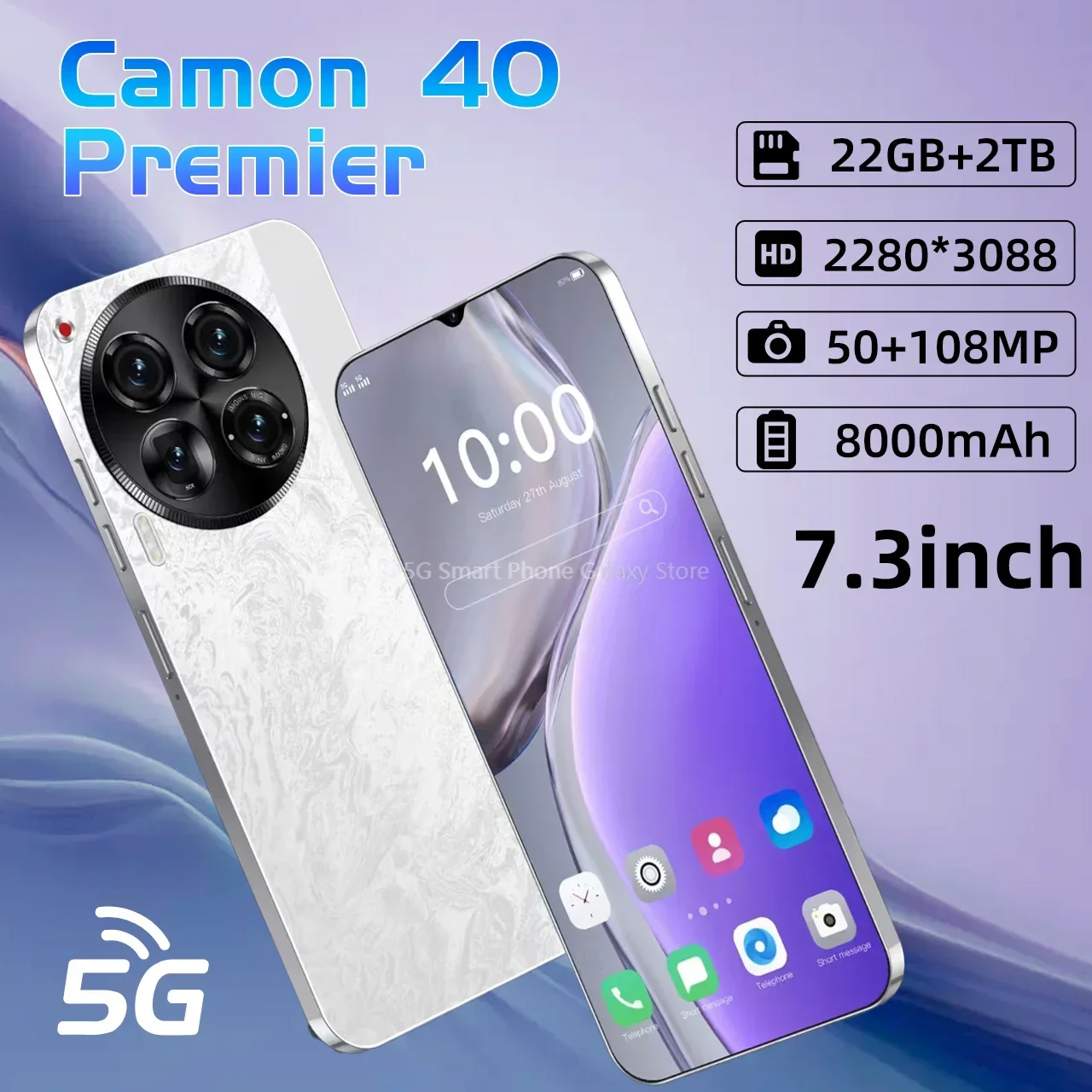 Смартфон Camon 40 Premier 22 ГБ + 2 ТБ Qualcomm 888 4G/5G Global Edition 10 ядер 8000 мАч 50 108 МП мобильный