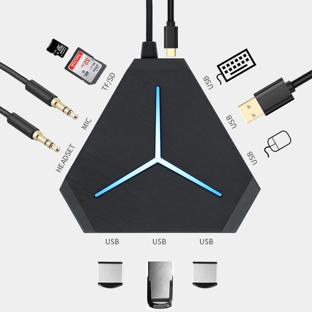 

New USB Hub USB 3.0 Hub Splitter Multi USB 2.0/3.0 Card Reader Headphone Microphone Jack 6 Ports Hub For Desktop PC Notebook