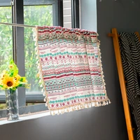 cotton and linen printing short curtain small curtain finished bohemian tassel half curtain decoration coffee curtain