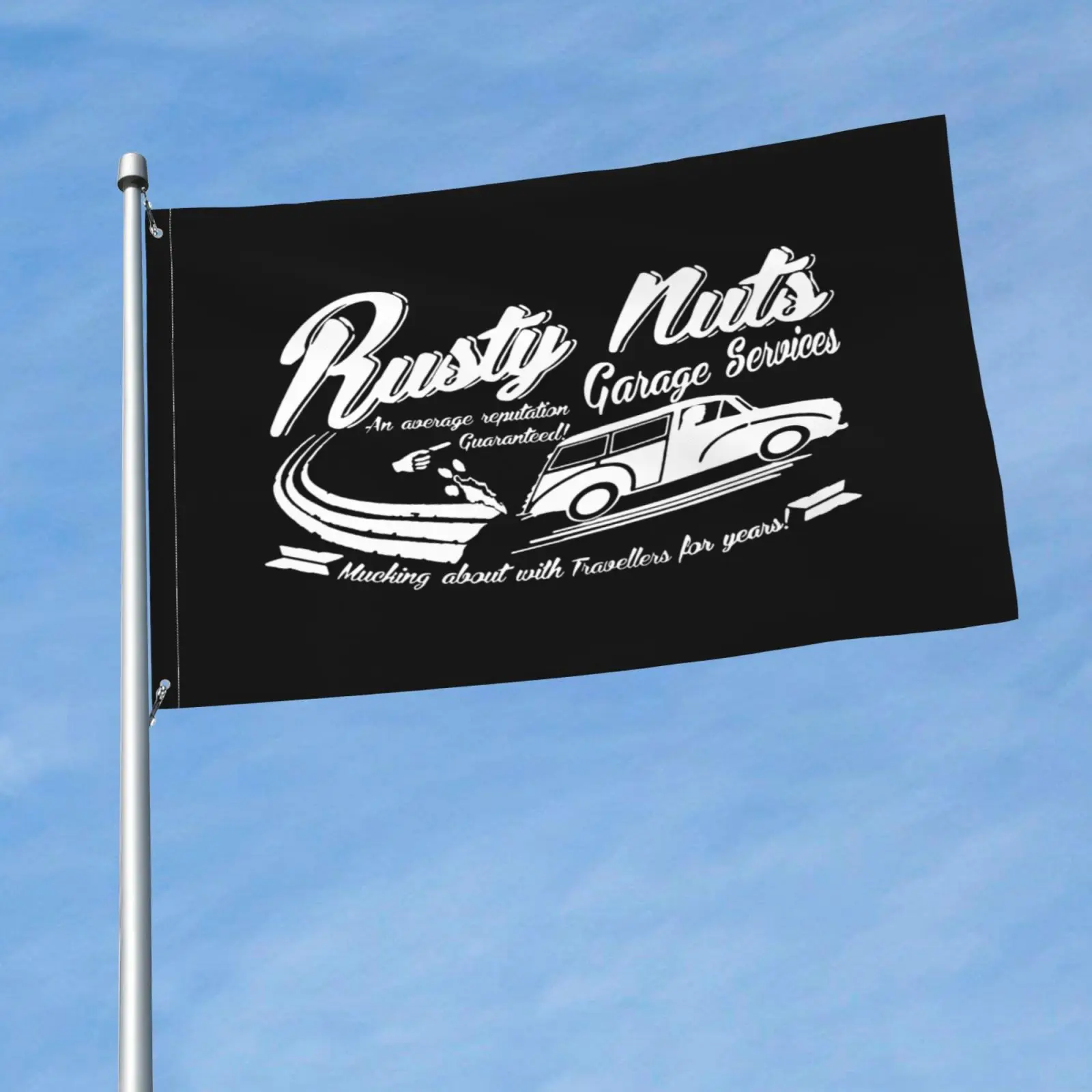 Rusty Nuts Garage Services Morris Minor Traveller Flag Banner Graphic Printed Promotion Vivid Color Outdoor |