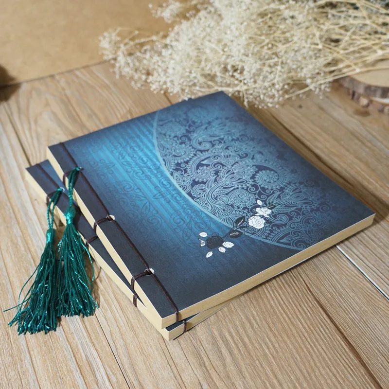 

Блокнот в китайском стиле для заметок, пустый ретро-альбом для зарисовок с цветами, голубая роза