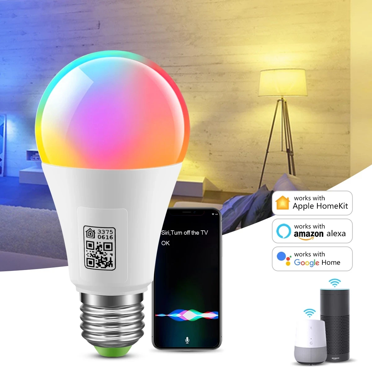 9W WiFi Homekit Light Lamp E27 LED RGB Lamp Siri Control Dimmable Timer Function Magic Bulb Compatible with Alexa Google Home