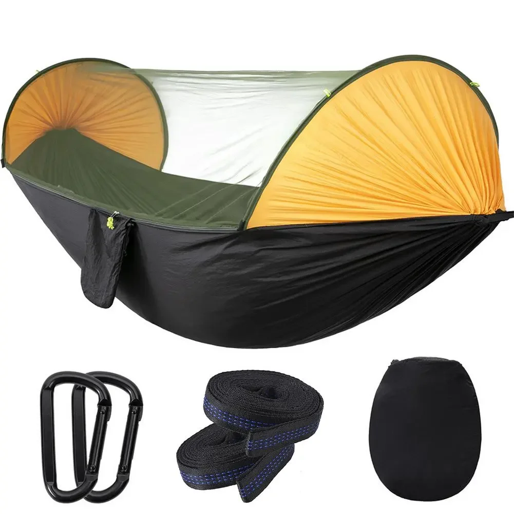 

Outdoor Camping Hammock With Mosquito Net Portable High Strength Parachute Fabric Hanging Bed Hunting Sleeping Swing