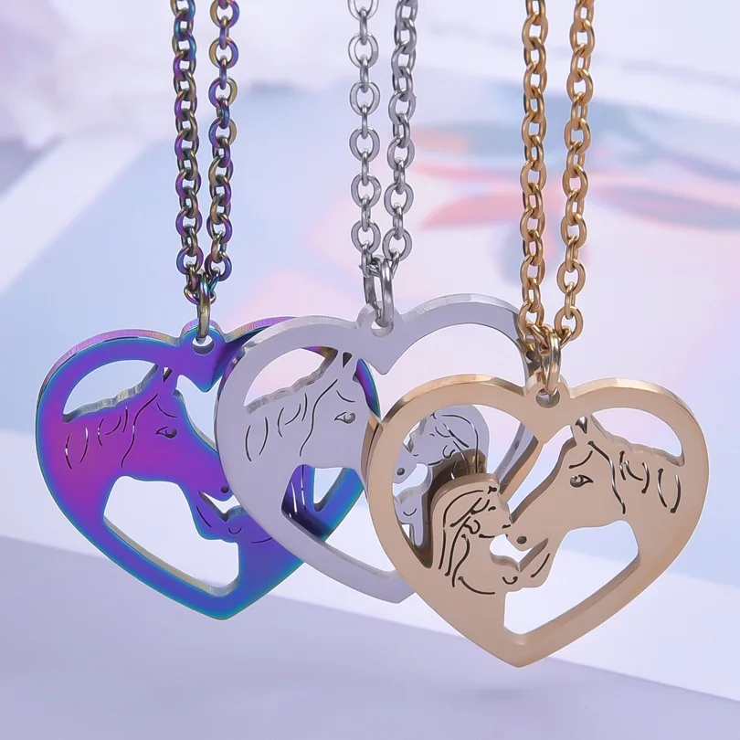

1pcs Stainless Steel Love Heart Horse Beautiful Pendant Necklace Jewelry Fashion Charm Necklaces For Women Men Girl Chokers