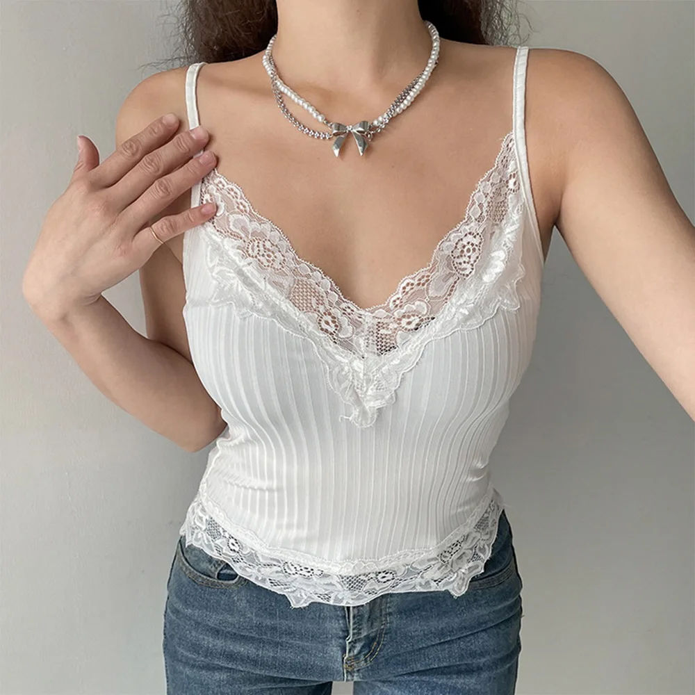 

Puimentiua Summer Women Sexy Camisole Lace V Neck Strappy Tank Top Ladies Knitted Silk Feminino Sequin Vest Femme Top 2022 New