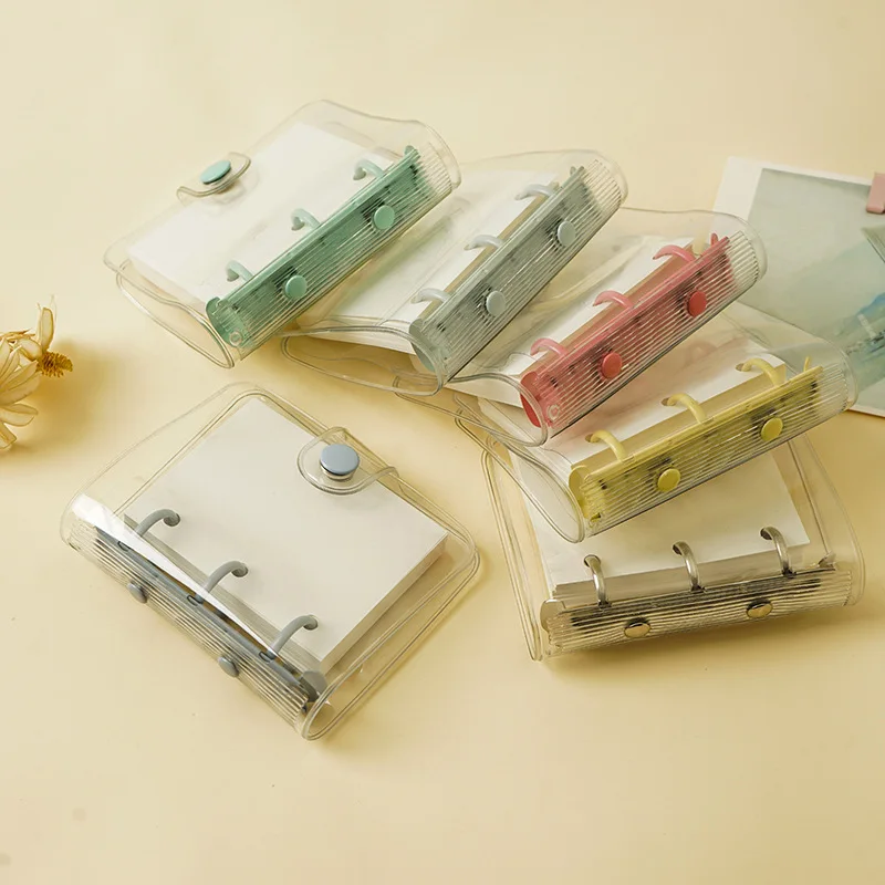 

1Pc Cute Transparent 3 Ring Mini Loose-leaf Notebook Student Portable Hand Book Ring Binder Kawaii School Supplies Stationery