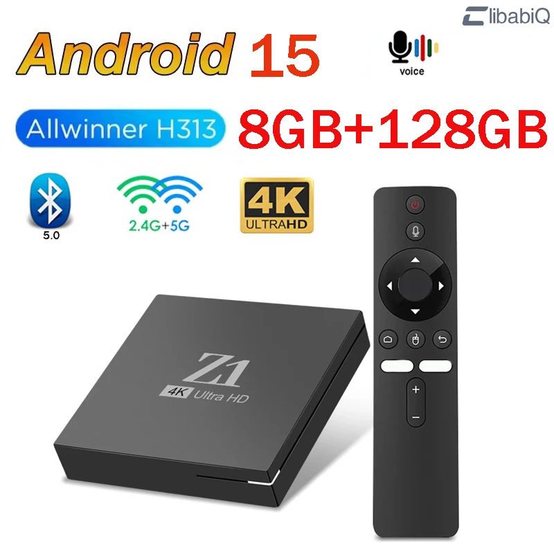 Фото Z1 TV Box Smart HD 4K Allwinner H313 Четырехъядерный медиаплеер 8 ГБ 128 ГБ 4G 5G WIFI BT5.0 Android 15 Голосовой пульт дистанционного управления Set Top Box iptv №2