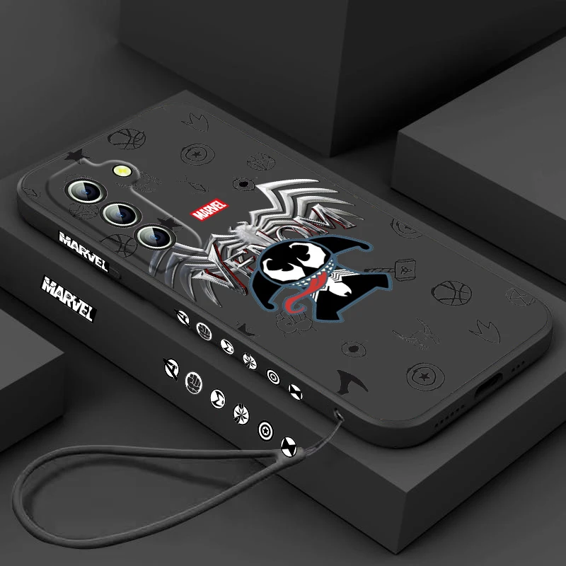 

Marvel Venom Hero Cool Phone Case For Samsung Galaxy S23 S22 S21 S20 FE Ultra Plus S10 Lite 5G Liquid Left Rope