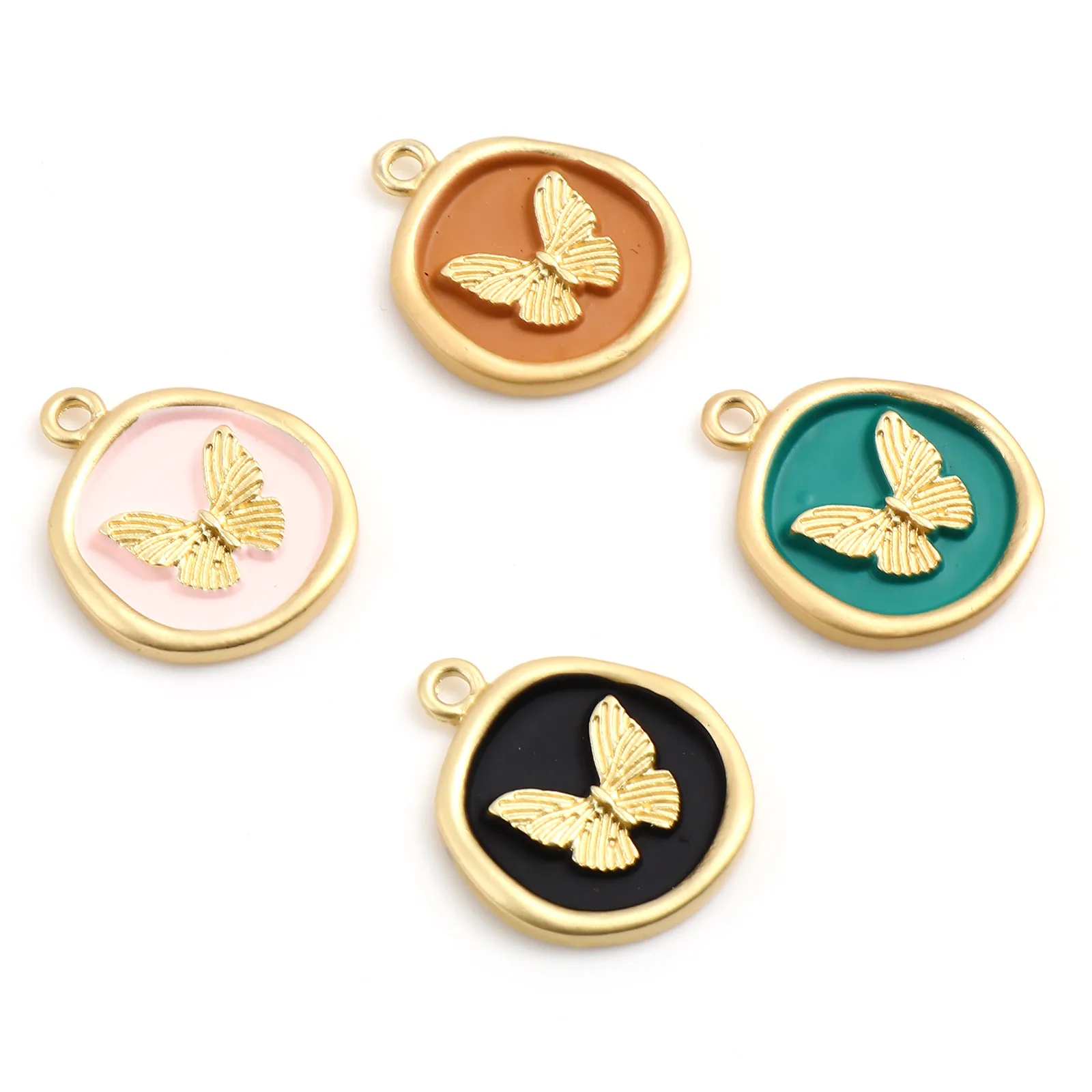 

Fashion Insect Round Matt Gold Color Pendants Multicolor Butterfly Charms DIY Making Necklace Jewelry Findings 22mm x 18mm,5PCs