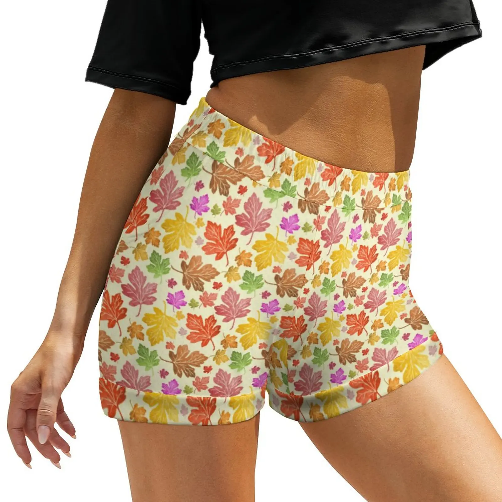 

Autumn Leaf Print Shorts Colorful Maple Leaves Sport Shorts Printed Short Pants Summer Street Style Bottoms Big Size 2XL 3XL