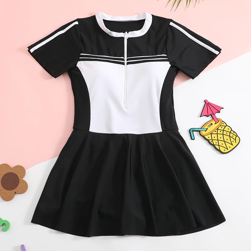 Купальник для девочек купальные костюмы Цельный Детский купальник с короткими