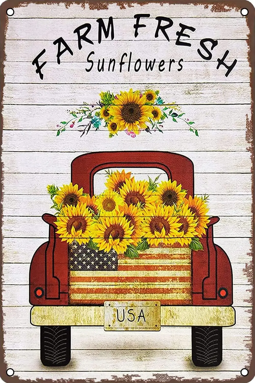 Ферма Свежий Подсолнух Красный Грузовик Vntage Tn Bar Sgn Farmhoe Ktchen Wal Decor Ретро Настенный