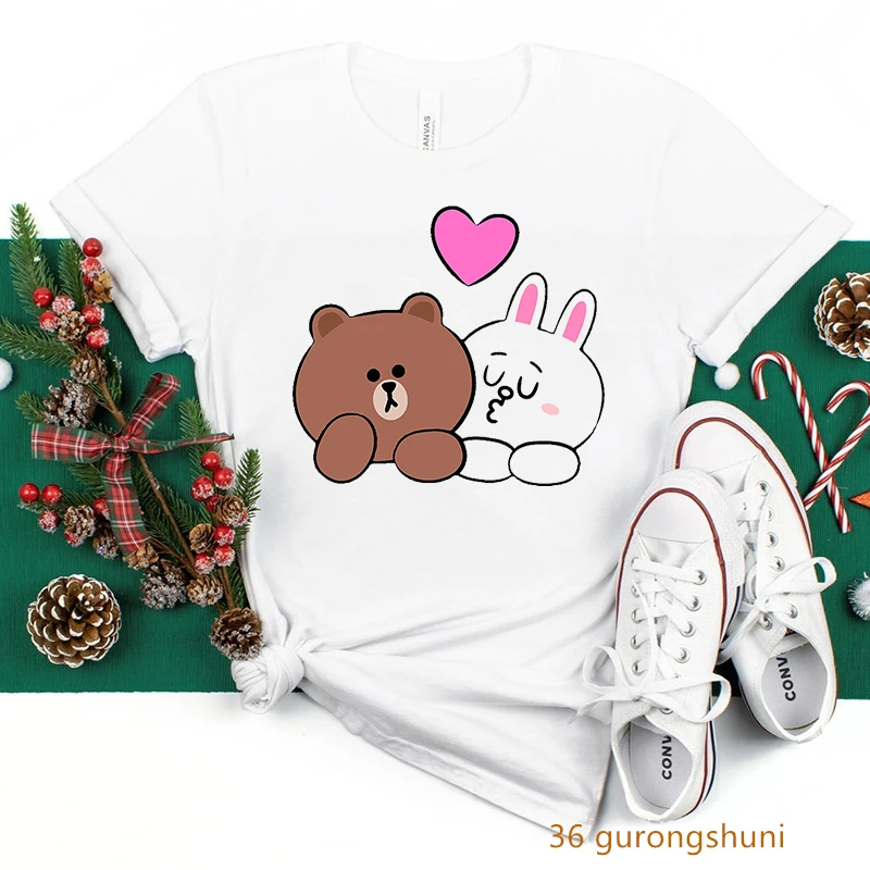 

Cute Vintage Kawaii Rabbit Bear T Shirt Cartoon Clothes Women Clothes Female Clothing Harajuku 90s Tees Tops Streetwear