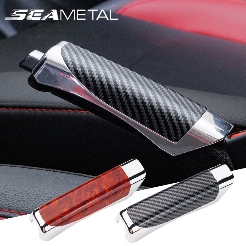 SEAMETAL Universal Car Handbrake Cover Carbon Fiber Auto Handbrake Grips Protector Interior Hand Brake Decoration Accessories