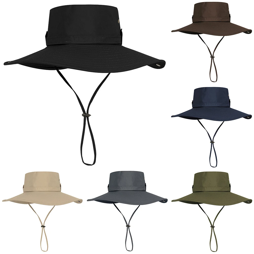 

Fisherman Hat Mesh Holes Wide Brim Hat Breathable Hiking Boonie Hat Sun Hat Outdoor Fishing Mountaineering Sun Cap Anti-Uv