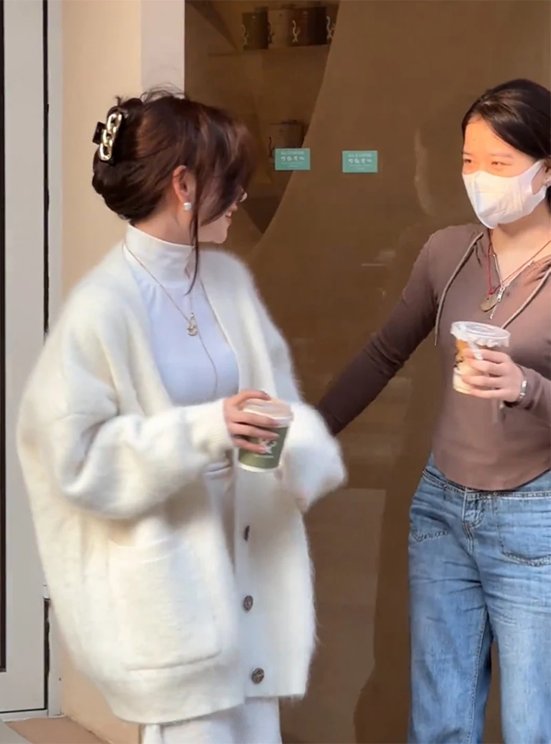 Faux Mink Velvet Korean Sle Soft Glutinous Sweater Women Autumn and Winter New Loose Idle Outer Wear Cardigan Thicken...