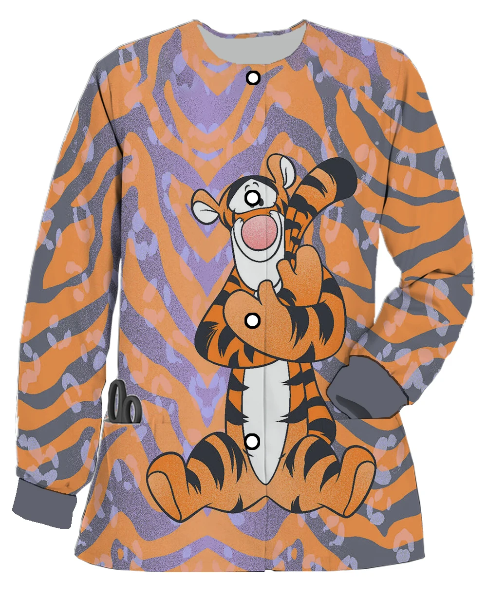 

Disney Winnie the Pooh New Autumn and Winter Printed Round Neck Pocket Warm Scrub Jacket Dental Lab Work Uniform Coat