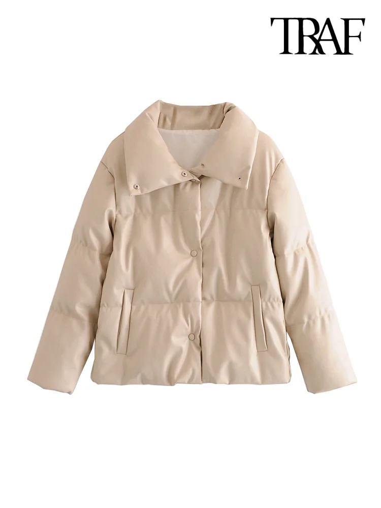 Куртка женская из искусственной кожи с длинным рукавом и карманами | Женская