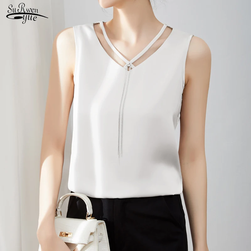 

Блузка Женская атласная с V-образным вырезом, без рукавов, с бахромой