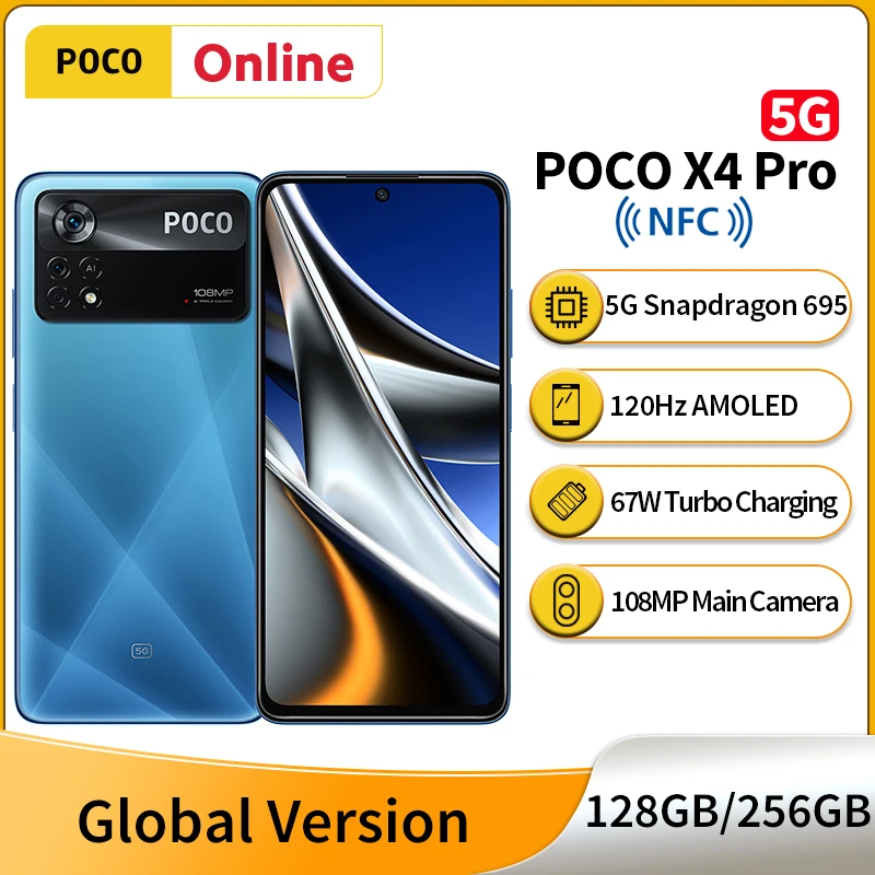 

New Global Version POCO X4 Pro 5G 6GB 128GB / 8GB 256GB Smartphone 108MP Camera Snapdragon 695 120Hz FHD+ AMOLED DotDisplay 67W