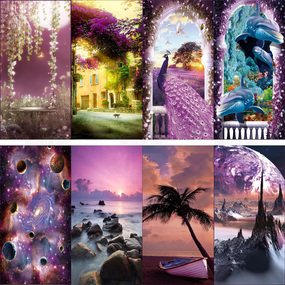 

3d Purple Scenic Door Sticker Vinyl PVC Wrap Whole Door Poster Waterproof Self-adhesive Home Decor Cabinet Door Sticker