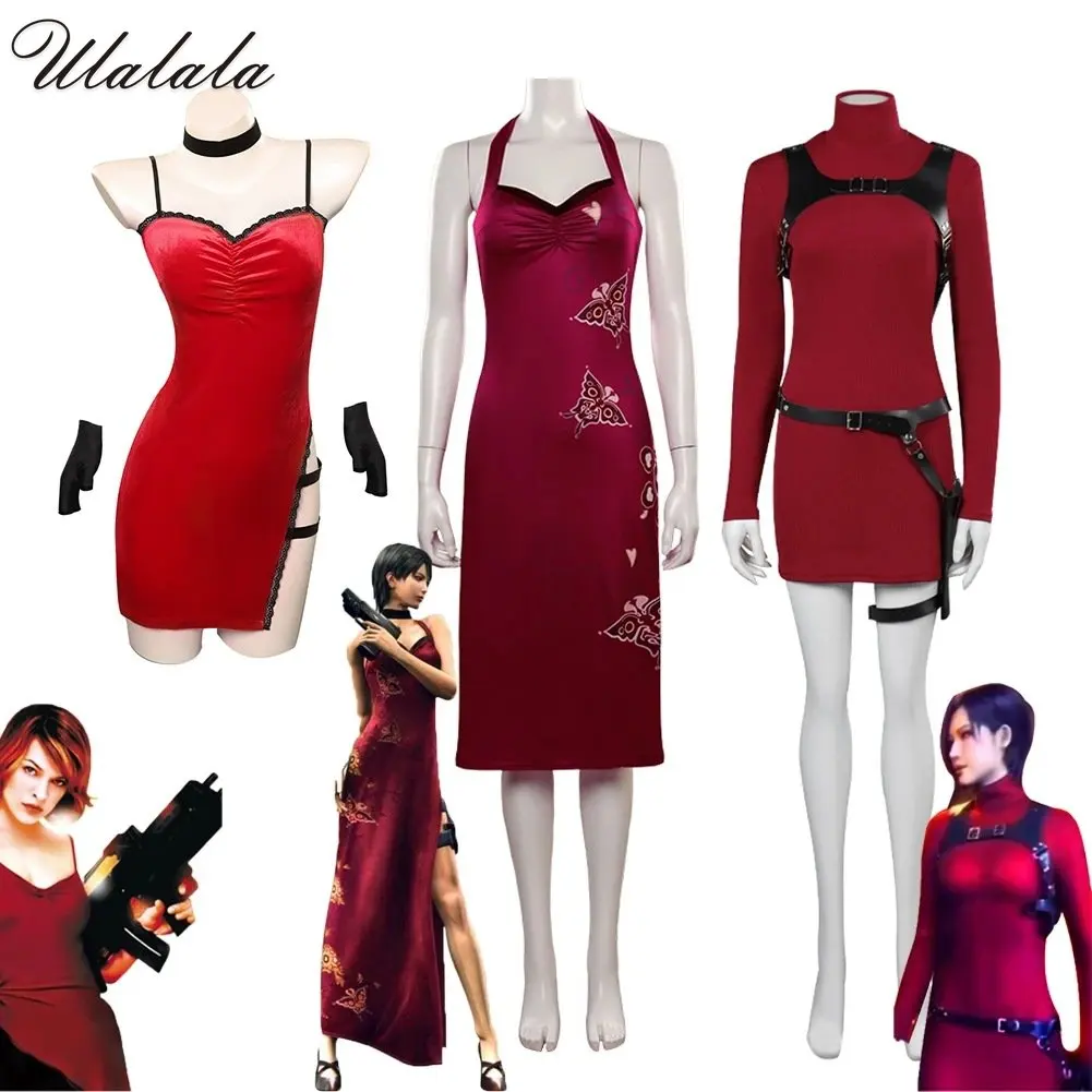 

Female Resident 4 Ada Wong Cosplay Costume Evil Cheongsam Dress Bag Halloween Carnival Suit For Adult Women Girls sexy cosplay