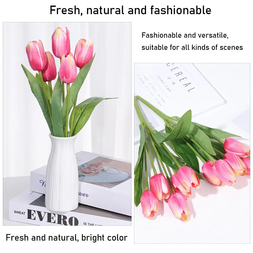 

Home Decoration Floral Arrangement Flower Bouquet Simulation Plant Real Touh Leaf 5 Heads Buds Artificial Tulip