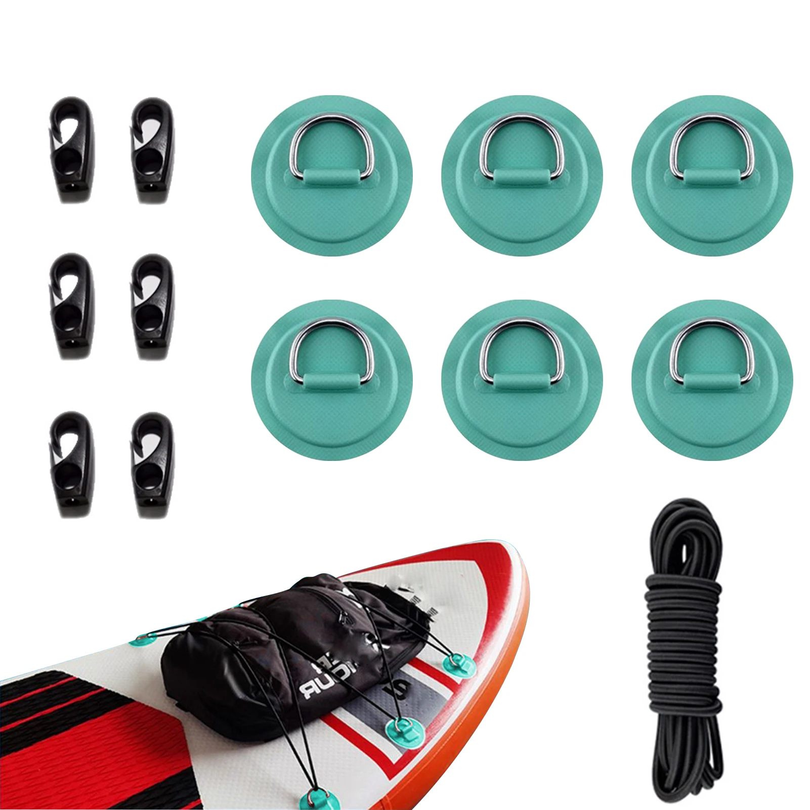 

1 Set D Ring Pad PVC Patch Boat Deck Rigging 2.5m Black Elastic Bungee Rope Kit For Stand Up Paddle Board Deck Accessories